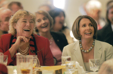 Zoe Lofgren and Nancy Pelosi laughing
