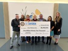 Rep. Lofgren presenting check to Watsonville Headworks and Influent Pump Station Facilities Project